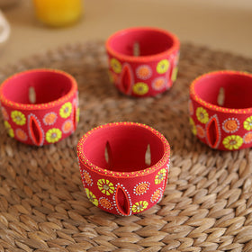 Abstract Pastel Handpainted Terracotta Jali Diyas (Set of 4) 32