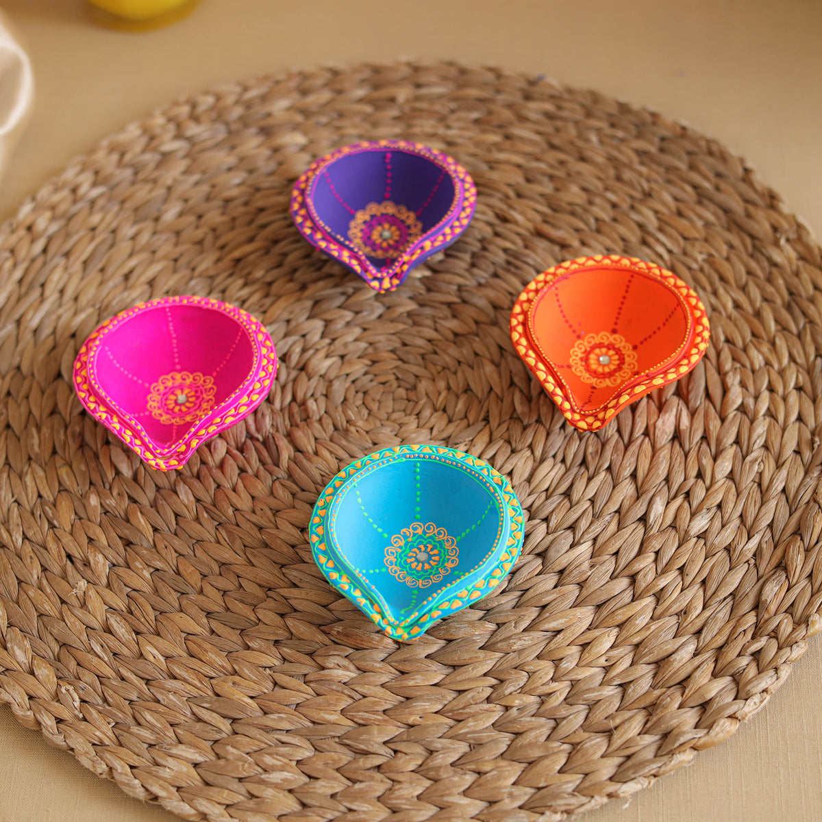 Abstract Pastel Handpainted Terracotta Diyas (Set of 4) 31