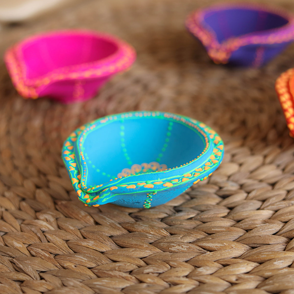 Abstract Pastel Handpainted Terracotta Diyas (Set of 4) 31