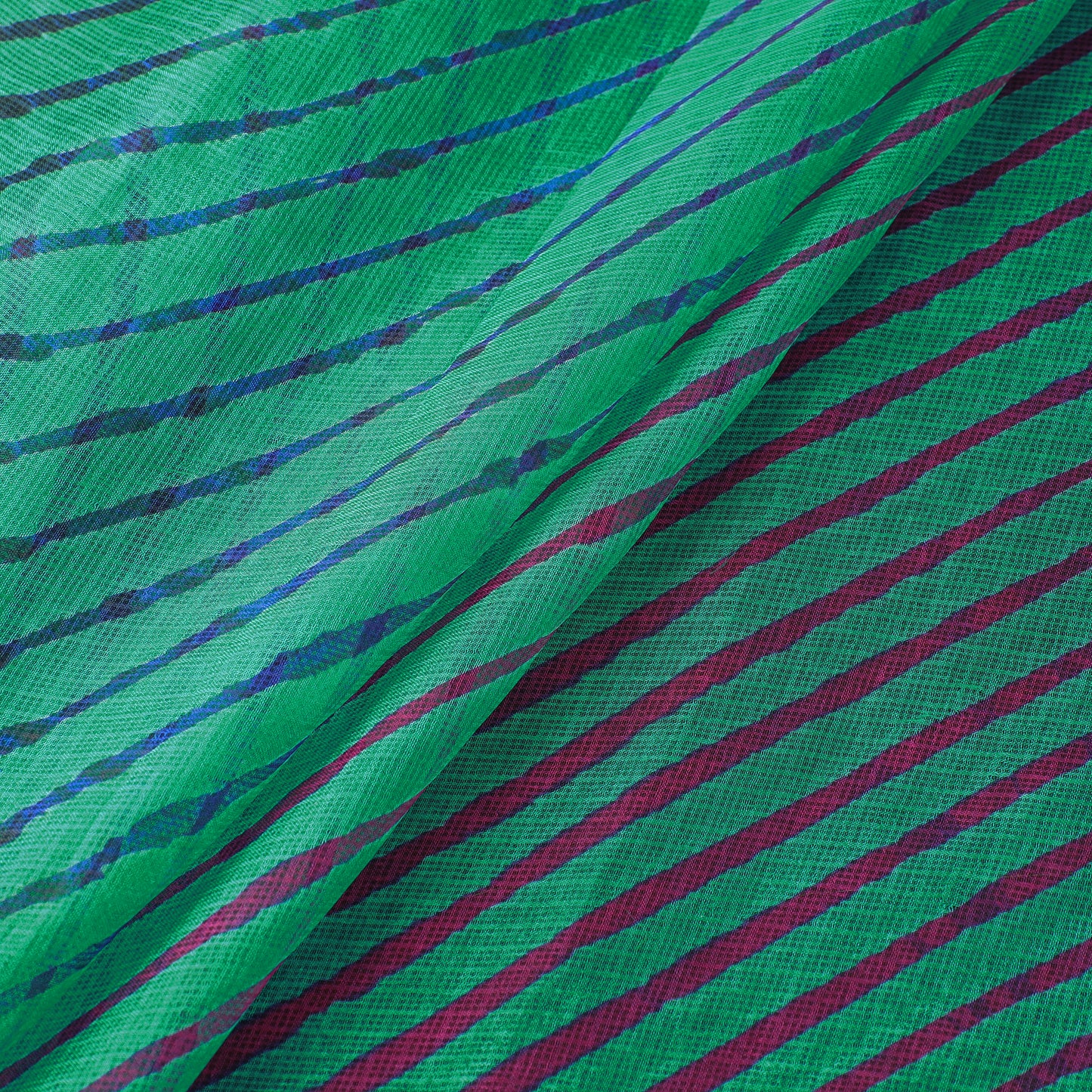 Green - Leheriya Tie-Dye Kota Doria Silk Fabric 13