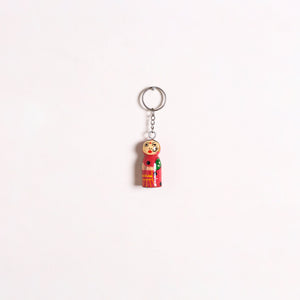 Red - Banaras Handpainted Wooden Doll Keychain 05