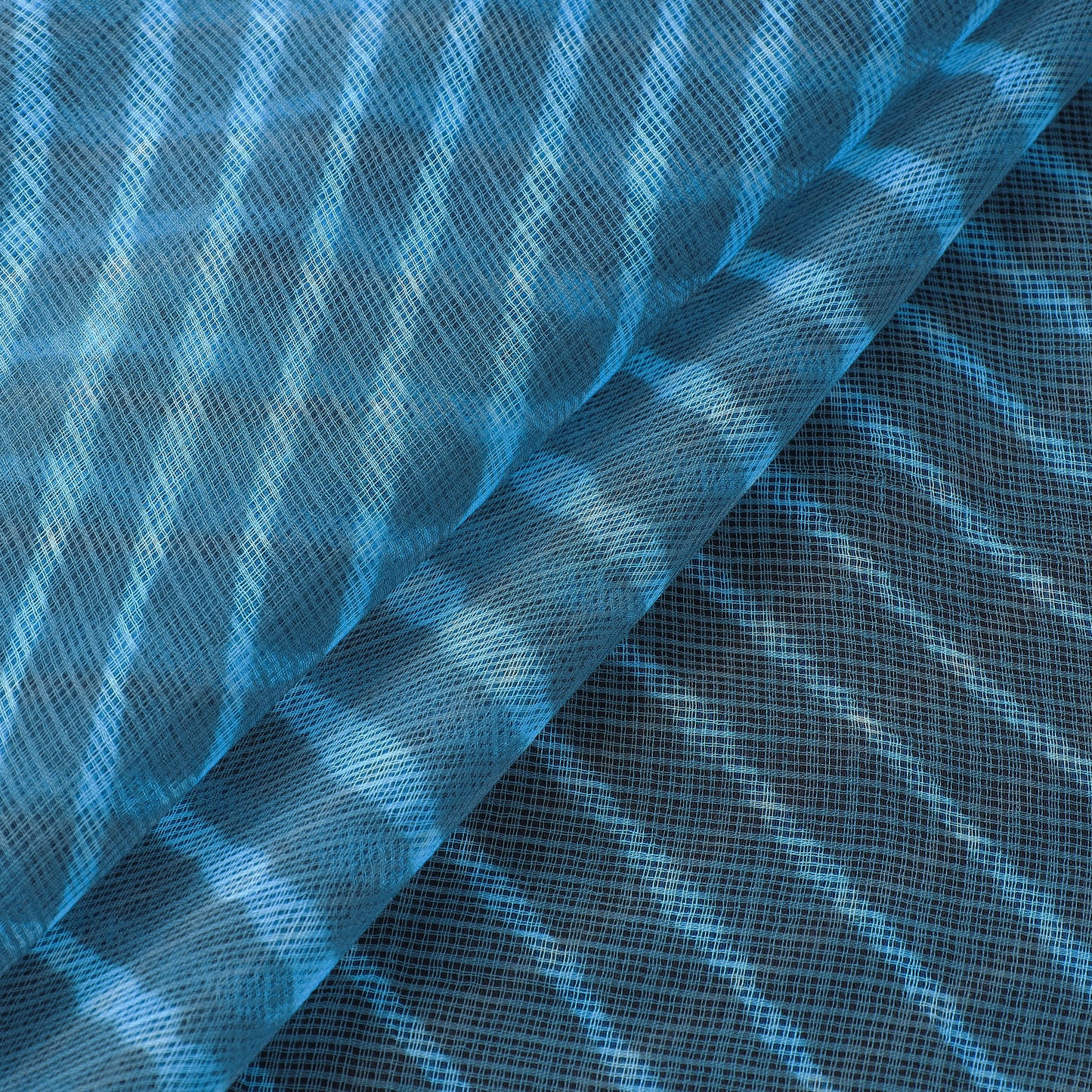 Blue - Leheriya Tie-Dye Kota Doria Cotton Fabric 14
