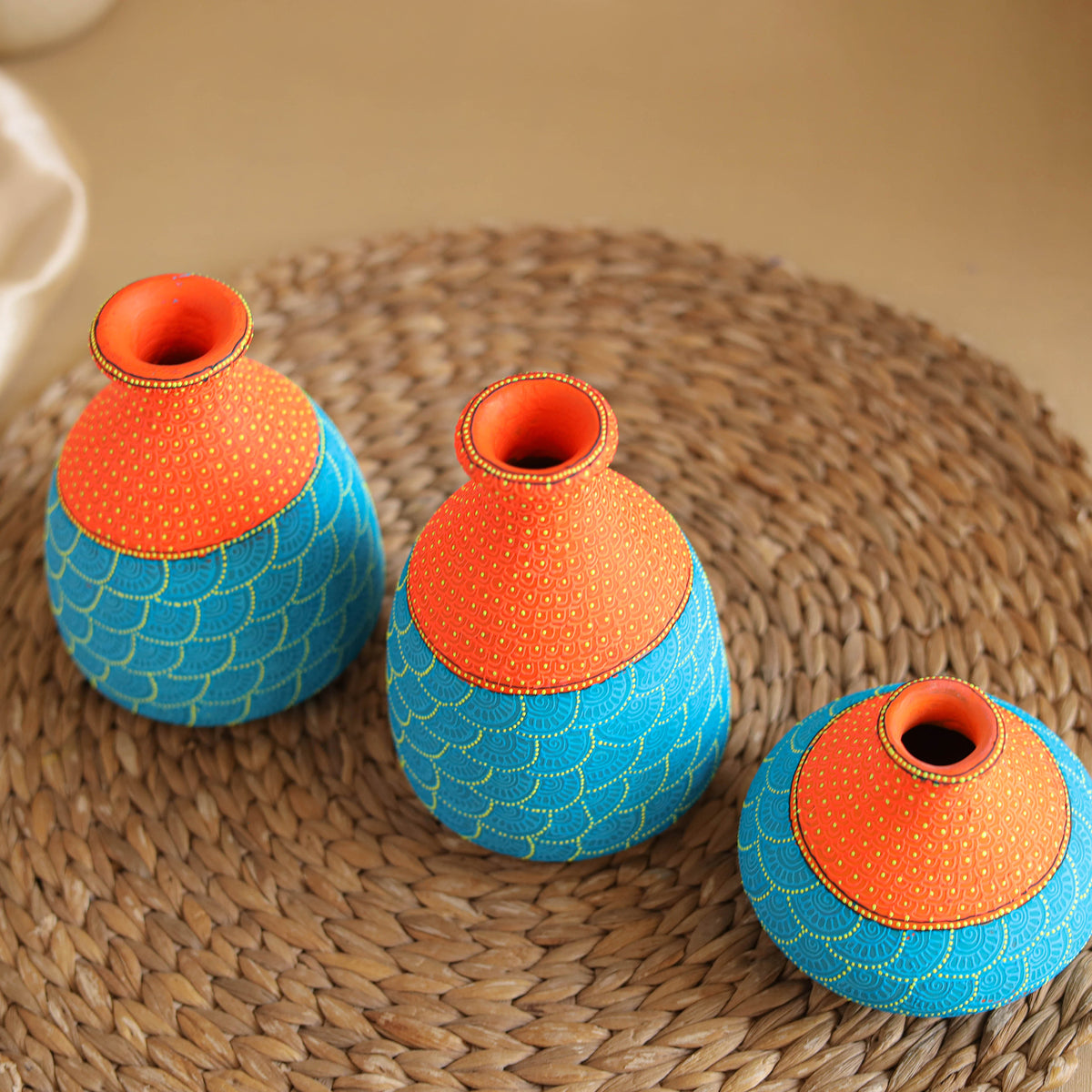 Abstract pastel handpainted terracotta flower pots (set