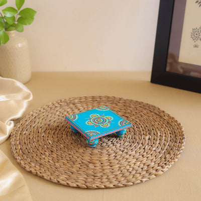 Abstract Pastel Handpainted Wooden Pooja Chowki (4x4 in) 02