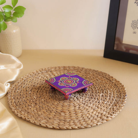 Abstract Pastel Handpainted Wooden Pooja Chowki (4x4 in) 03
