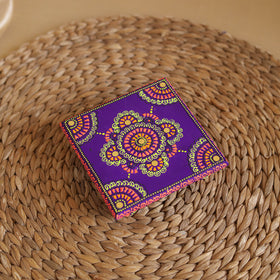 Abstract Pastel Handpainted Wooden Pooja Chowki (4x4 in) 03