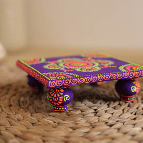 Abstract Pastel Handpainted Wooden Pooja Chowki (4x4 in) 03