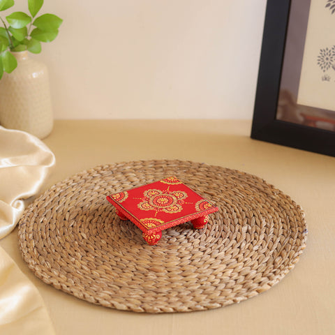 Abstract Pastel Handpainted Wooden Pooja Chowki (4x4 in) 04