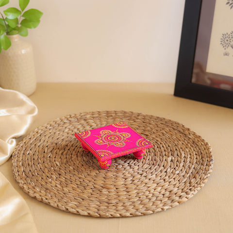 Abstract Pastel Handpainted Wooden Pooja Chowki (4x4 in) 05