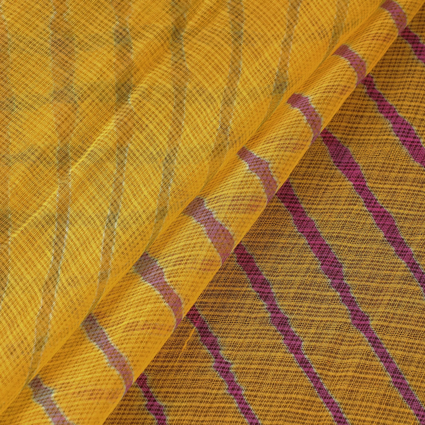 Yellow - Leheriya Tie-Dye Kota Doria Cotton Fabric 17