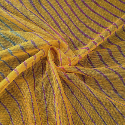 Yellow - Leheriya Tie-Dye Kota Doria Cotton Fabric 17