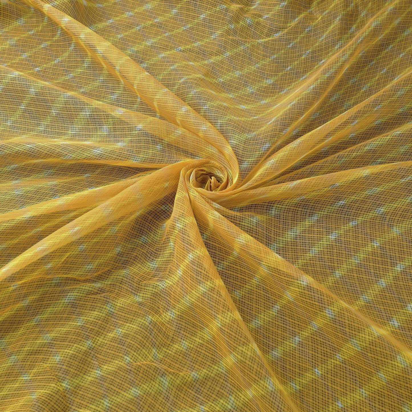 Yellow - Leheriya Tie-Dye Kota Doria Cotton Fabric 18