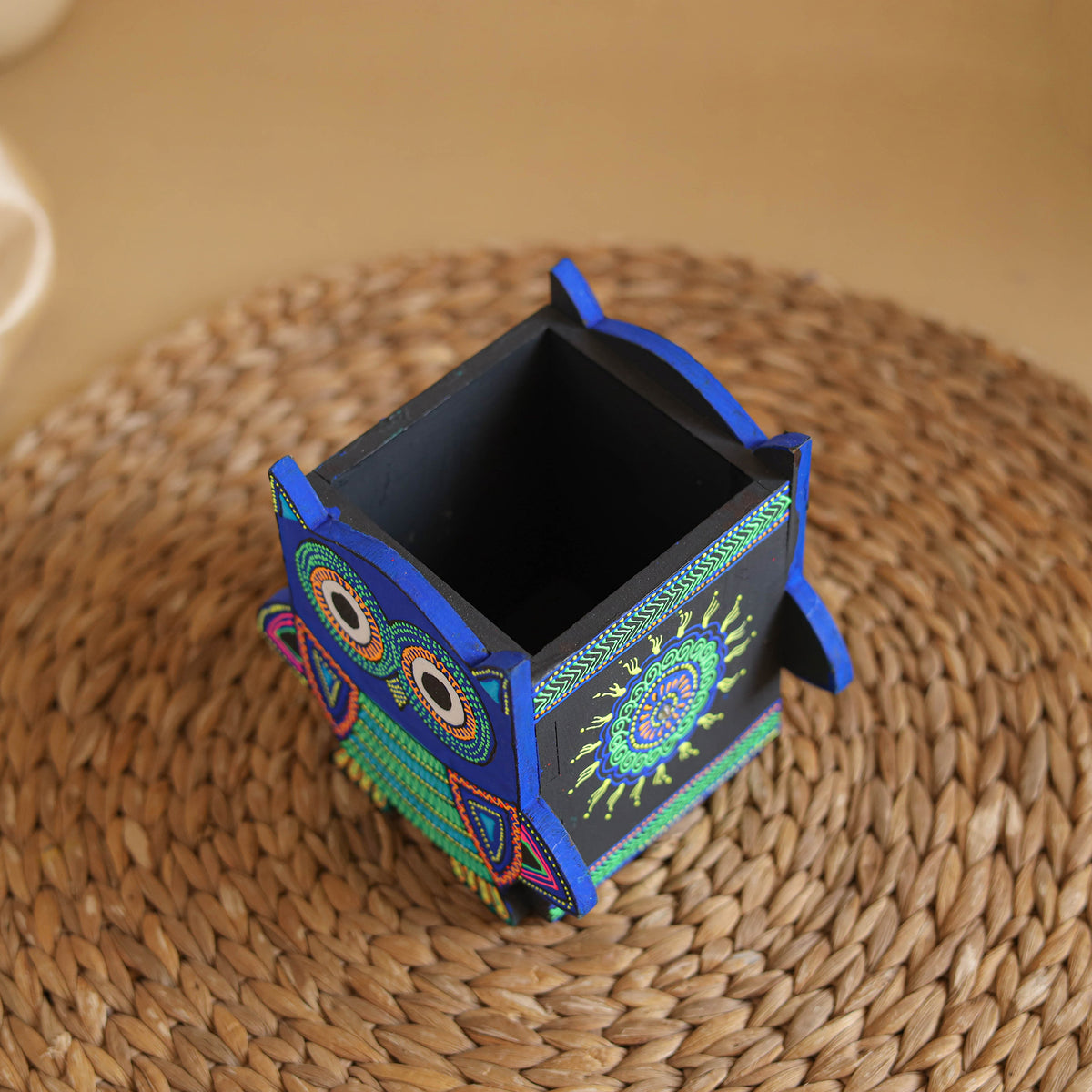 Owl - Handpainted Wooden Pen Stand 03