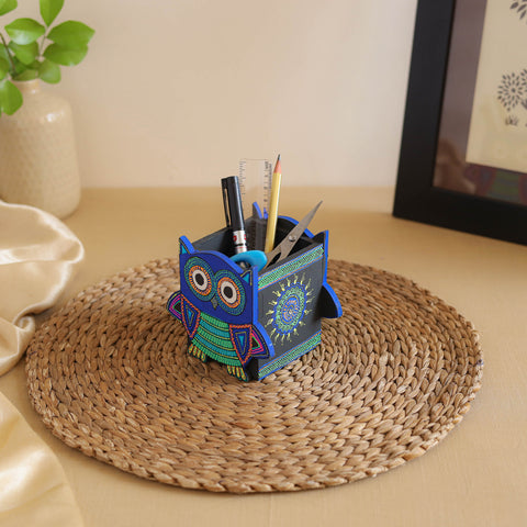 Owl - Handpainted Wooden Pen Stand 03