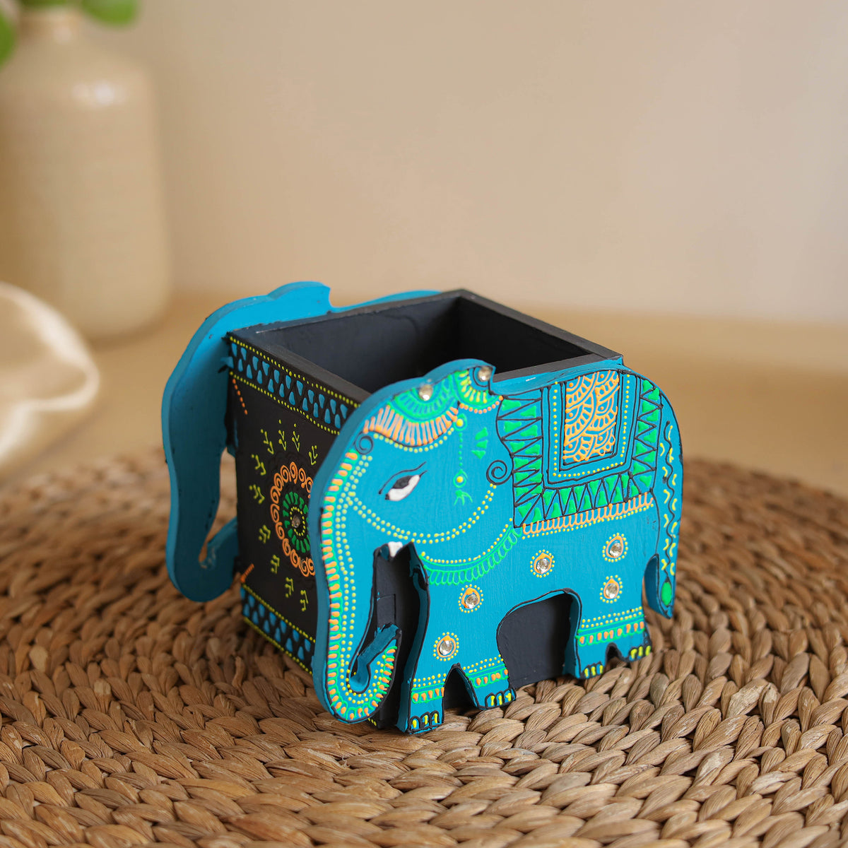 Elephant - Handpainted Wooden Pen Stand 06