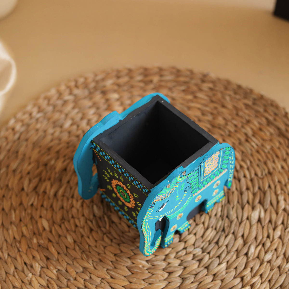 Elephant - Handpainted Wooden Pen Stand 06