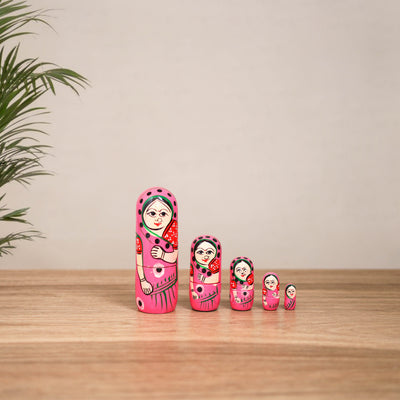 Dolls - Banaras Handpainted Wooden Toy for Home Decor (Set of 05) 02