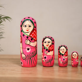 Dolls - Banaras Handpainted Wooden Toy for Home Decor (Set of 05) 02