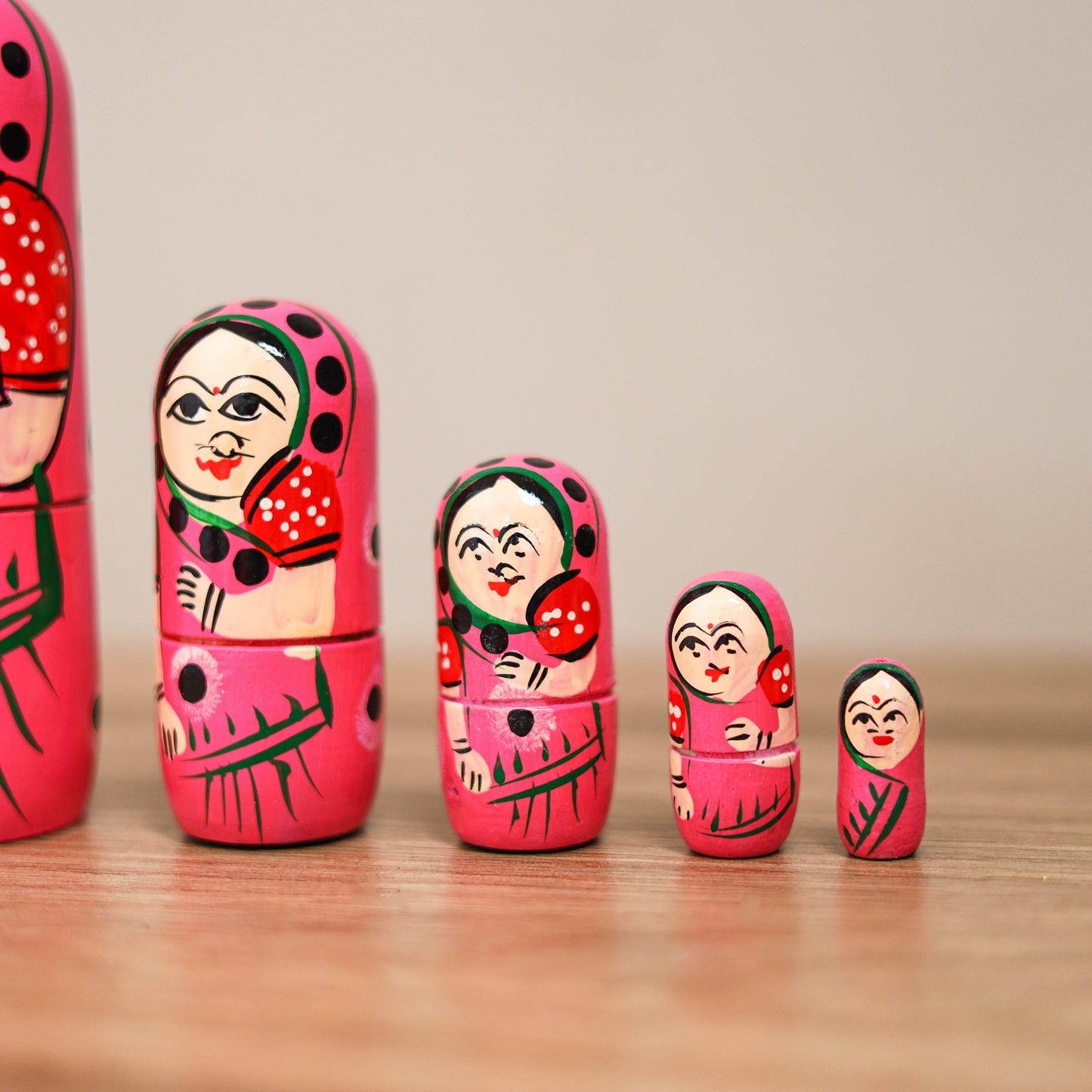Dolls - Banaras Handpainted Wooden Toy for Home Decor (Set of 05) 02