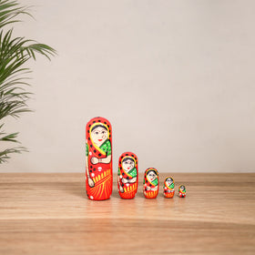 Dolls - Banaras Handpainted Wooden Toy for Home Decor (Set of 05) 04