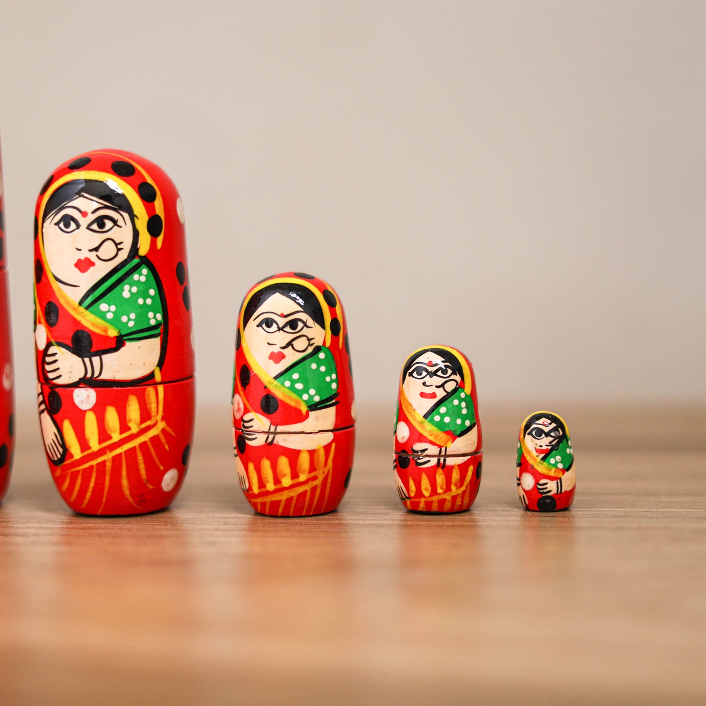 Dolls - Banaras Handpainted Wooden Toy for Home Decor (Set of 05) 04