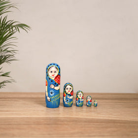 Dolls - Banaras Handpainted Wooden Toy for Home Decor (Set of 05) 03