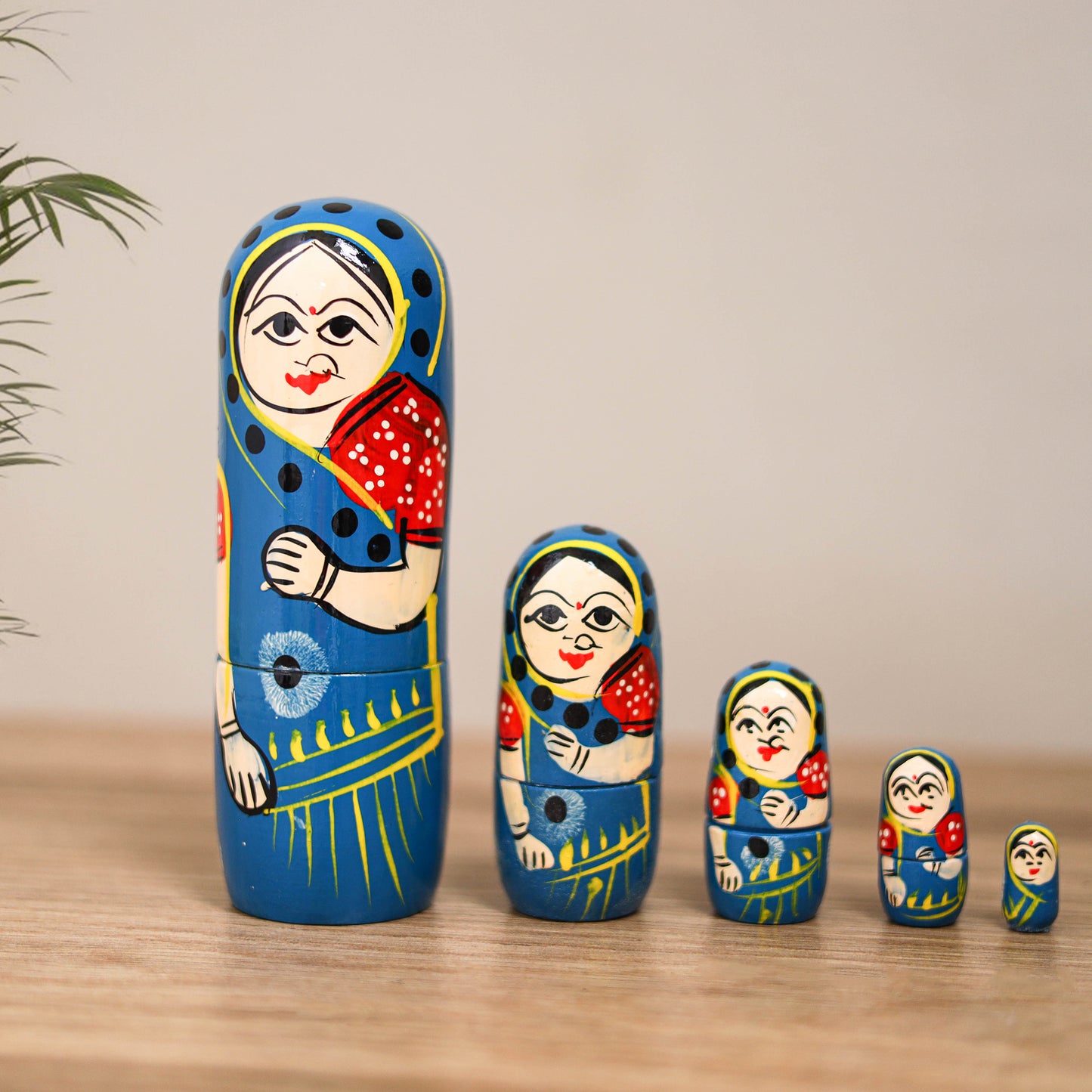 Dolls - Banaras Handpainted Wooden Toy for Home Decor (Set of 05) 03