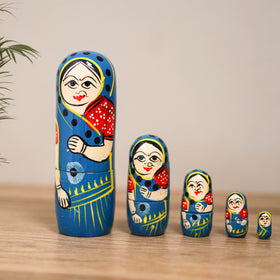 Dolls - Banaras Handpainted Wooden Toy for Home Decor (Set of 05) 03