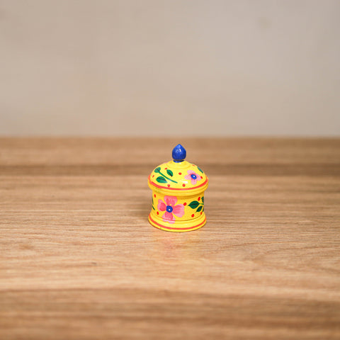 Yellow - Banaras Handpainted Wooden Kumkum Box (2 inch) 12