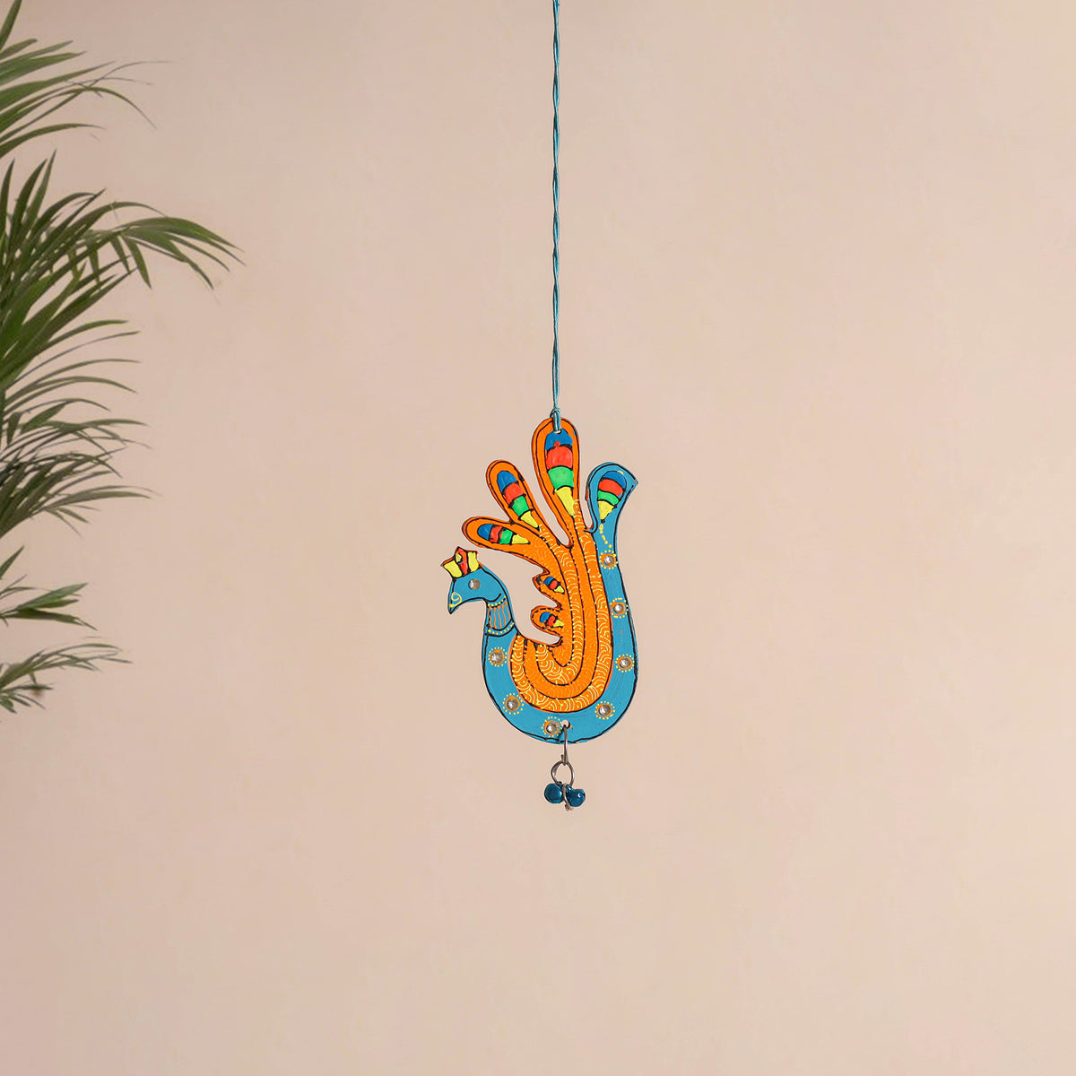 Peacock - Abstract Pastel Handpainted Hand-Carved Wooden Hanging 26