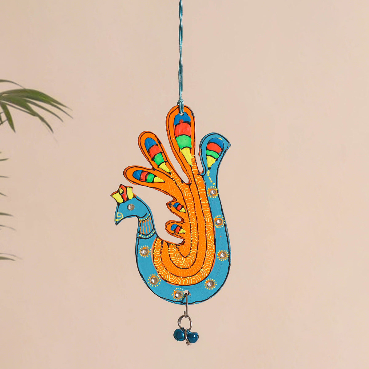 Peacock - Abstract Pastel Handpainted Hand-Carved Wooden Hanging 26