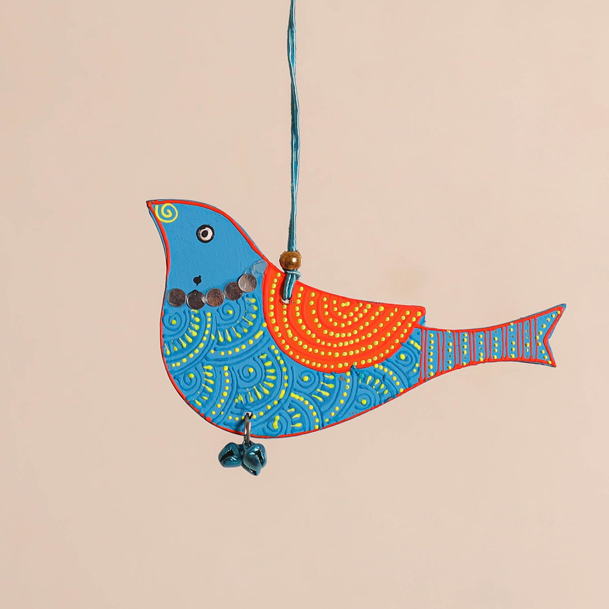 Bird - Abstract Pastel Handpainted Hand-Carved Wooden Hanging 12