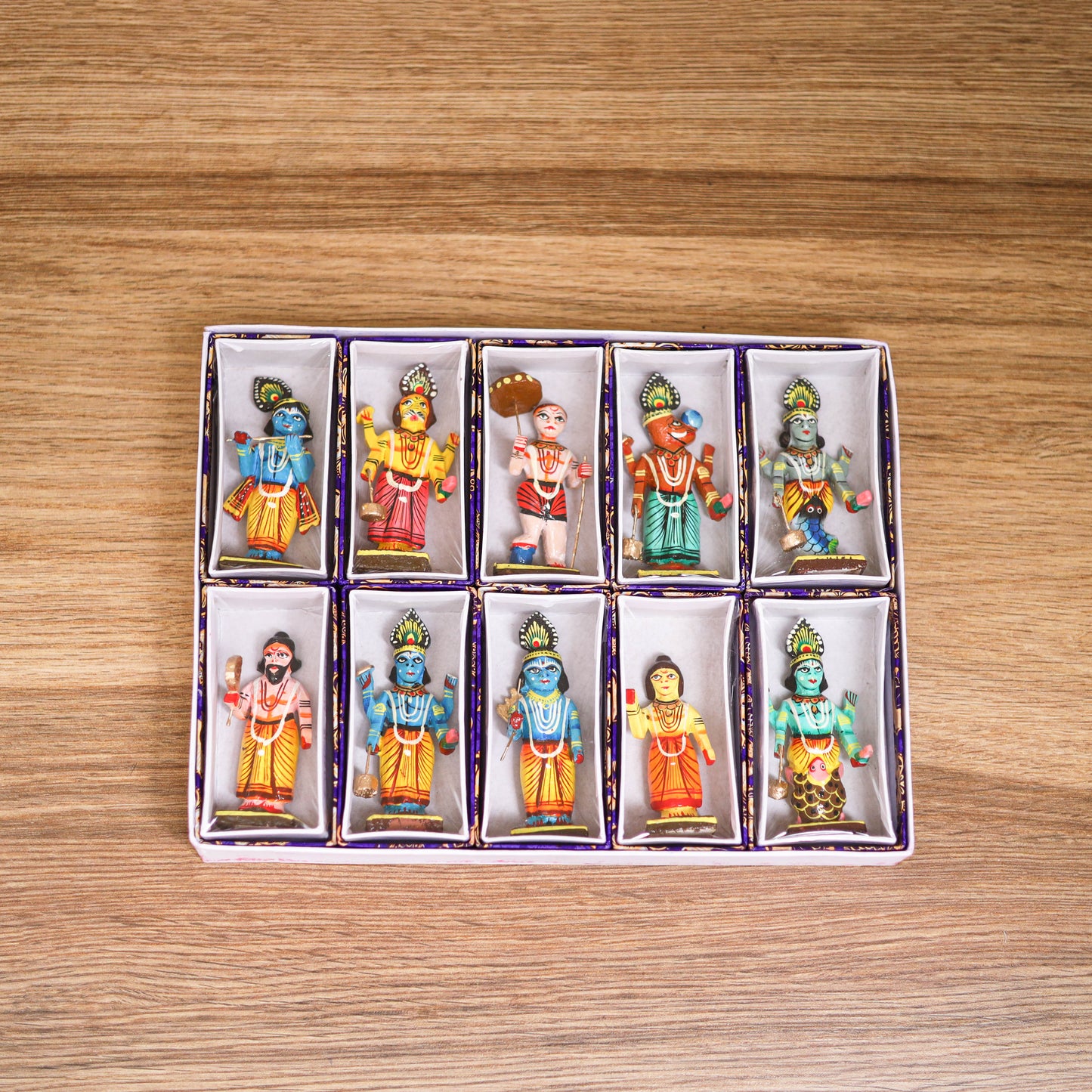 Vishnu Dashavatara - Banaras Handpainted Wooden Idols for Temple & Home Decor (Set of 10) 16