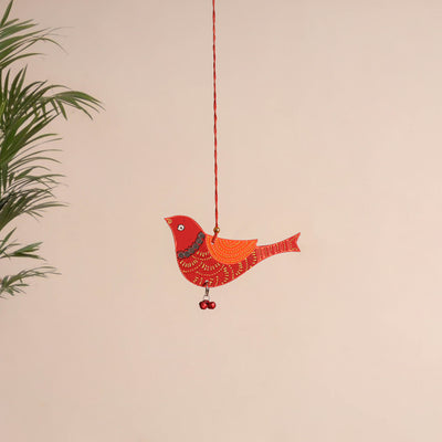 Bird - Abstract Pastel Handpainted Hand-Carved Wooden Hanging 13