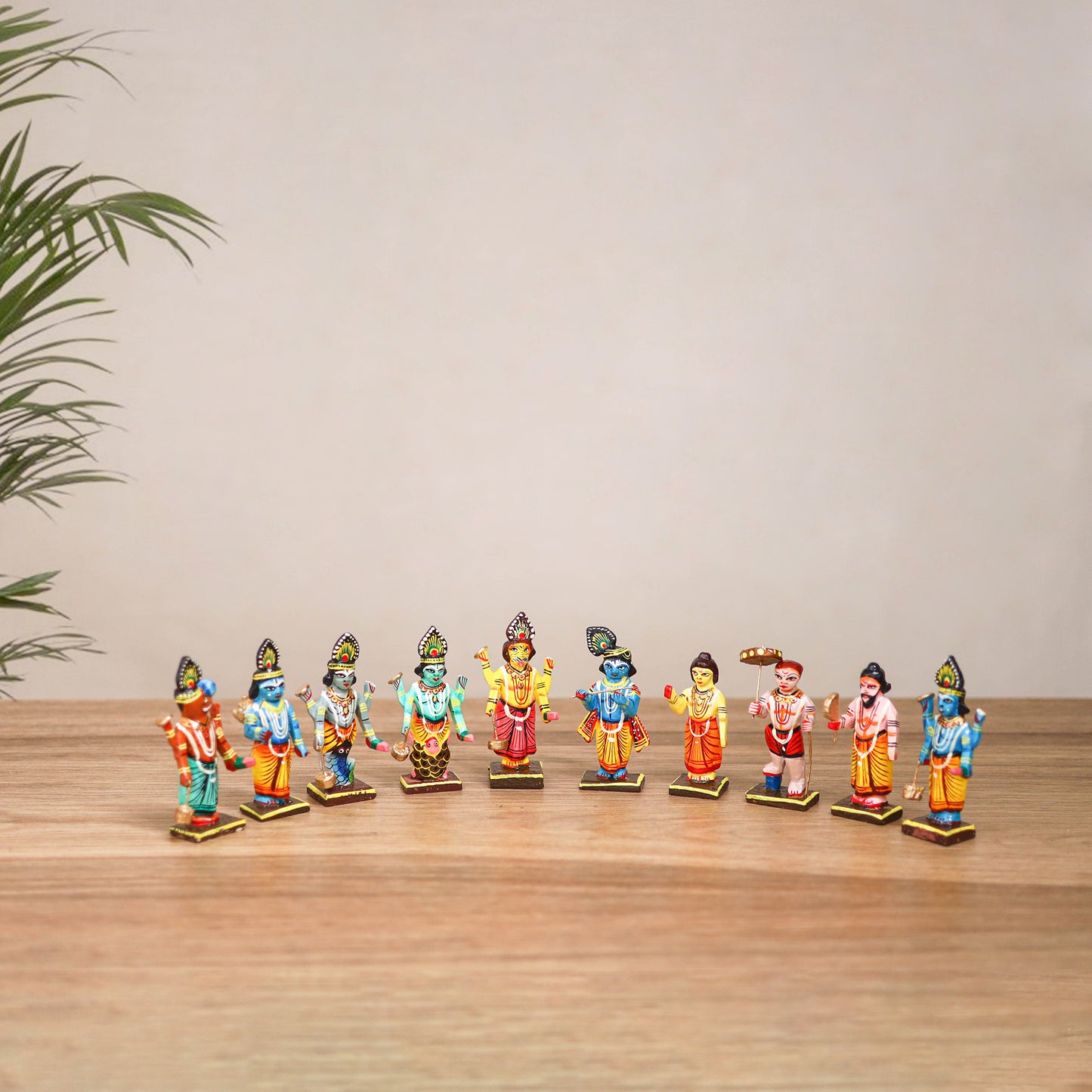 Vishnu Dashavatara - Banaras Handpainted Wooden Idols for Temple & Home Decor (Set of 10) 16