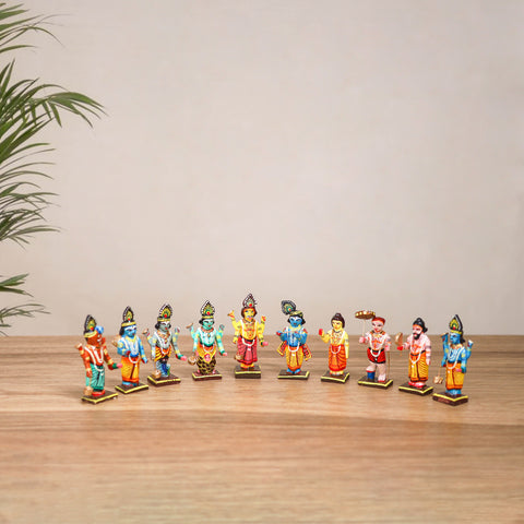 Multicolor - Vishnu Dashavatara Banaras Handpainted Wooden Idols for Temple & Home Decor (Set of 10) 16