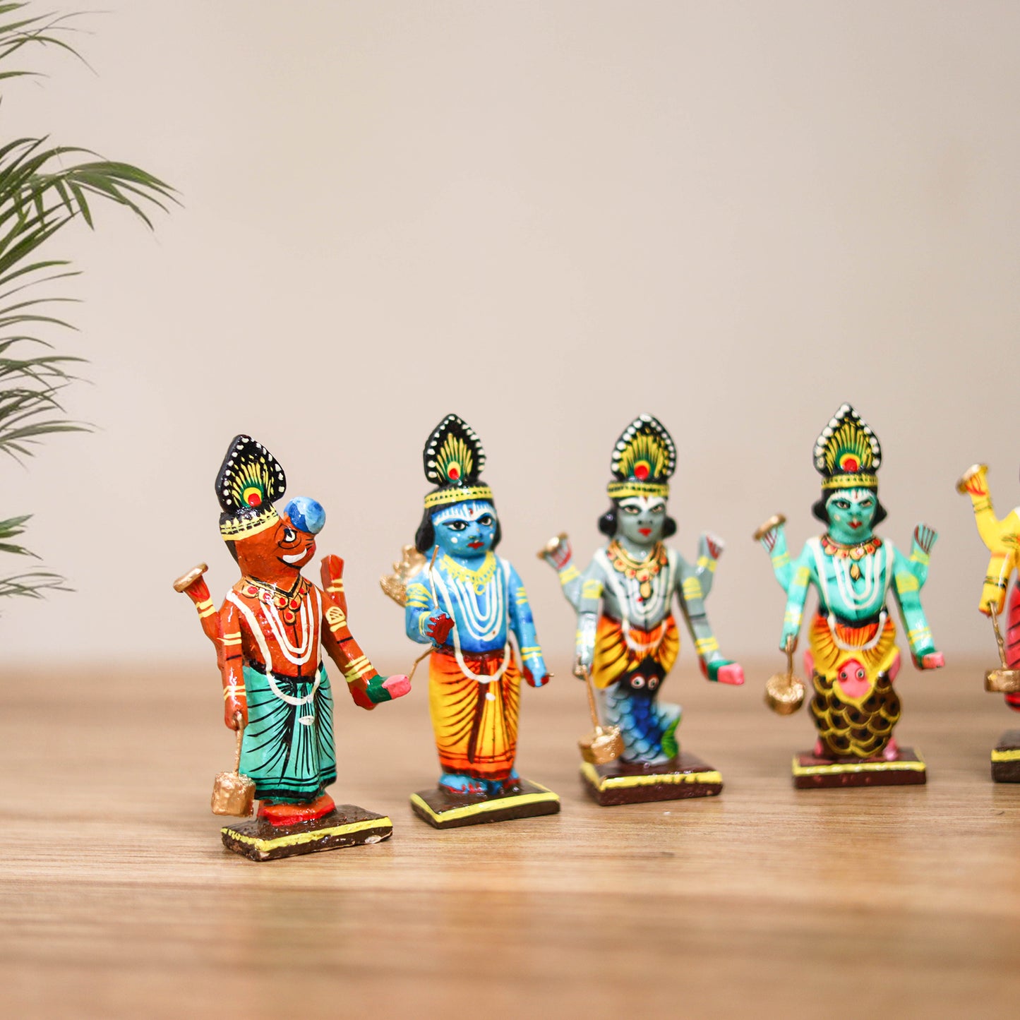 Vishnu Dashavatara - Banaras Handpainted Wooden Idols for Temple & Home Decor (Set of 10) 16