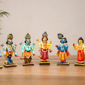 Vishnu Dashavatara - Banaras Handpainted Wooden Idols for Temple & Home Decor (Set of 10) 16