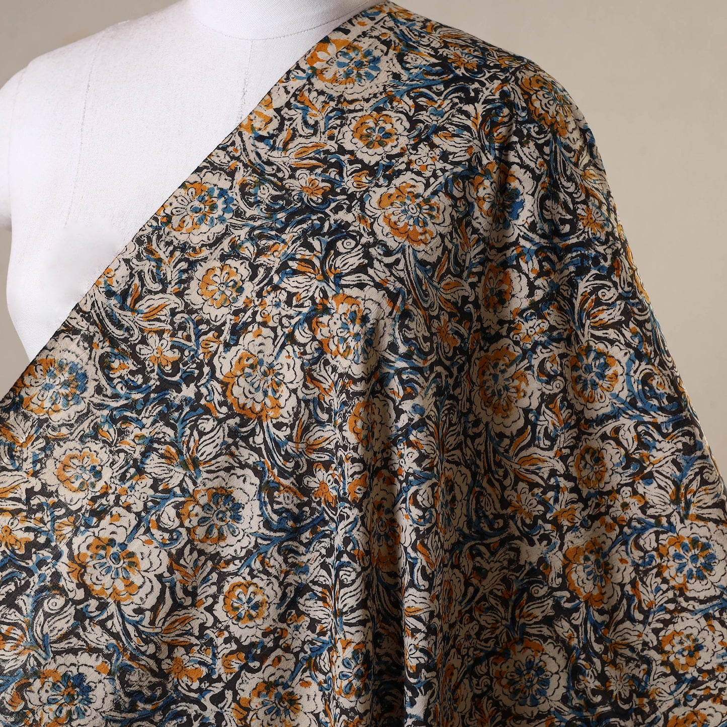 Black - natural dyed cotton pedana kalamkari fabric 13