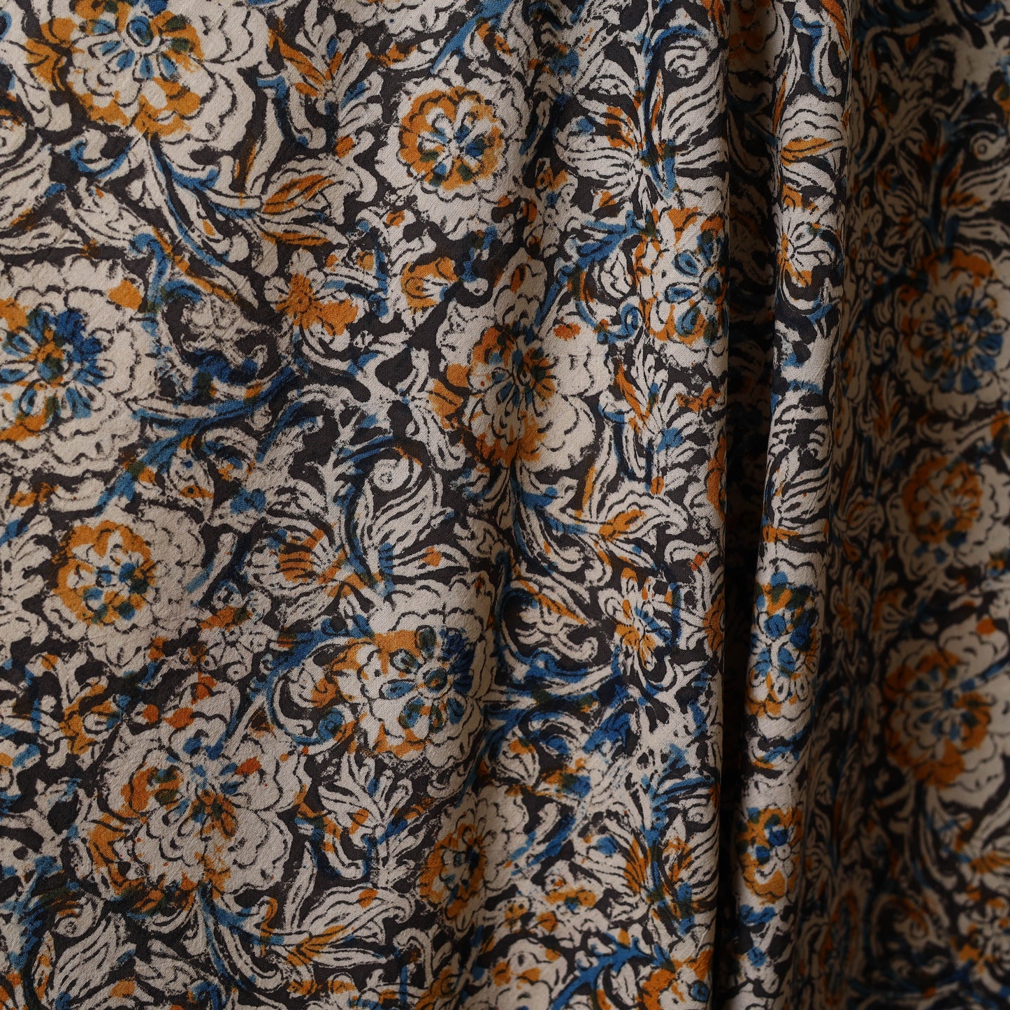 Black - natural dyed cotton pedana kalamkari fabric 13