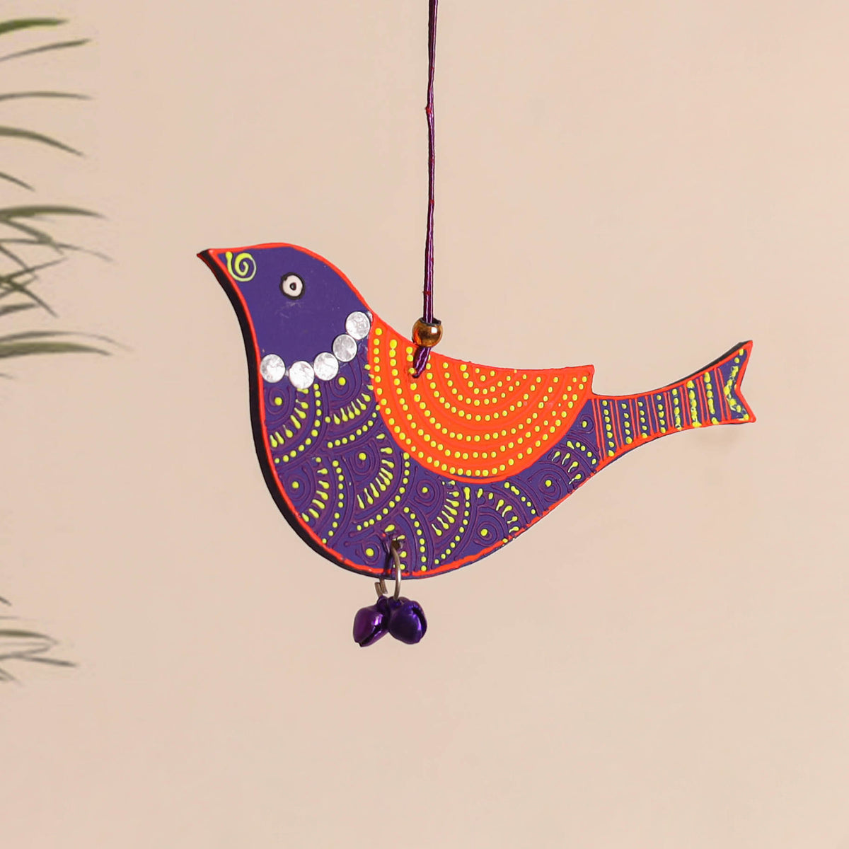 Bird - Abstract Pastel Handpainted Hand-Carved Wooden Hanging 14
