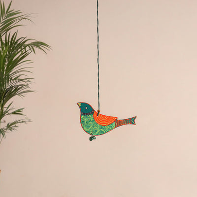 Bird - Abstract Pastel Handpainted Hand-Carved Wooden Hanging 15
