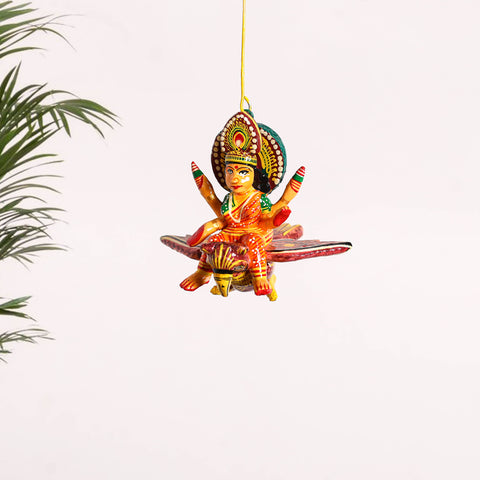 Goddess Laxmi on Owl - Banaras Handpainted Wooden Hanging for Home Decor  34