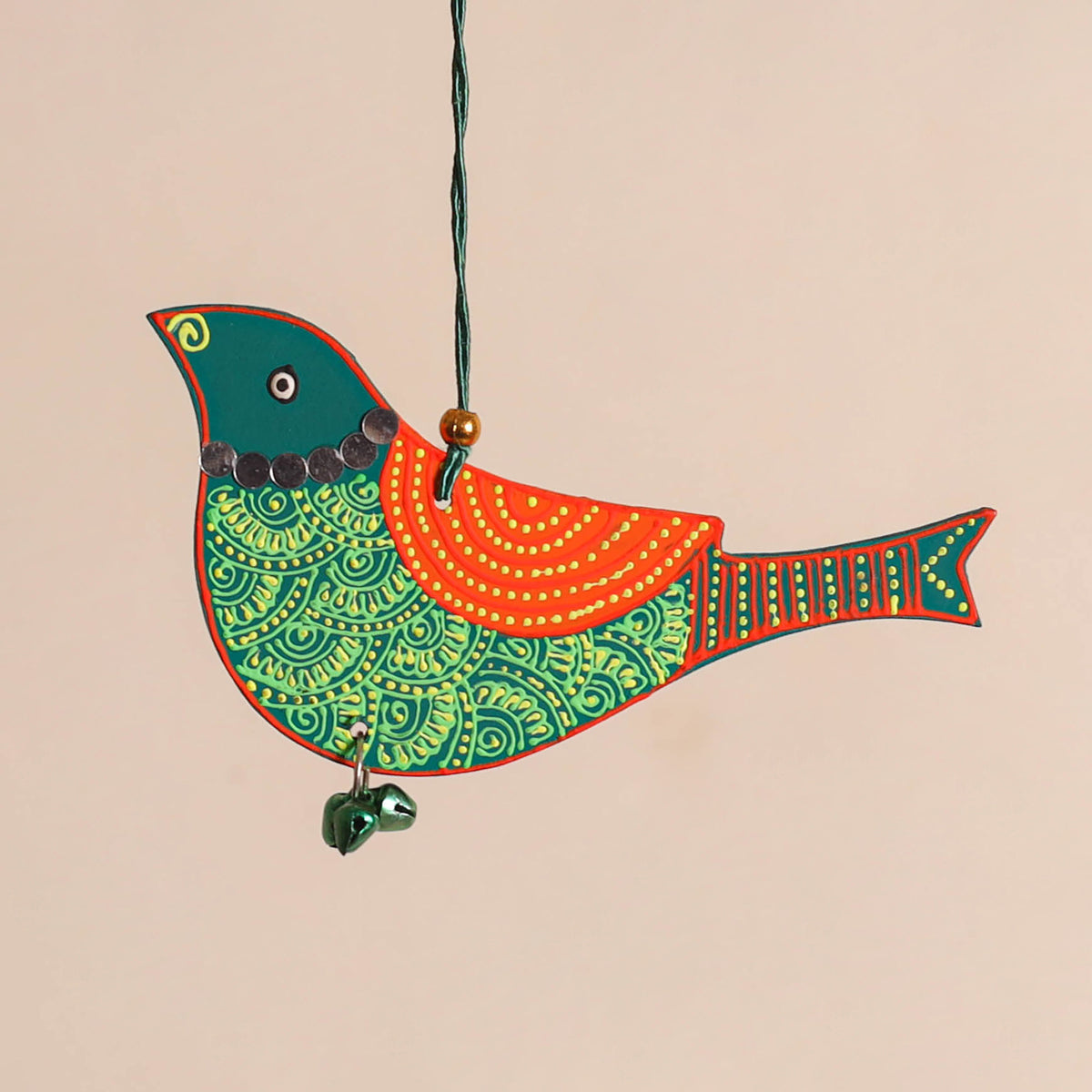Bird - Abstract Pastel Handpainted Hand-Carved Wooden Hanging 15