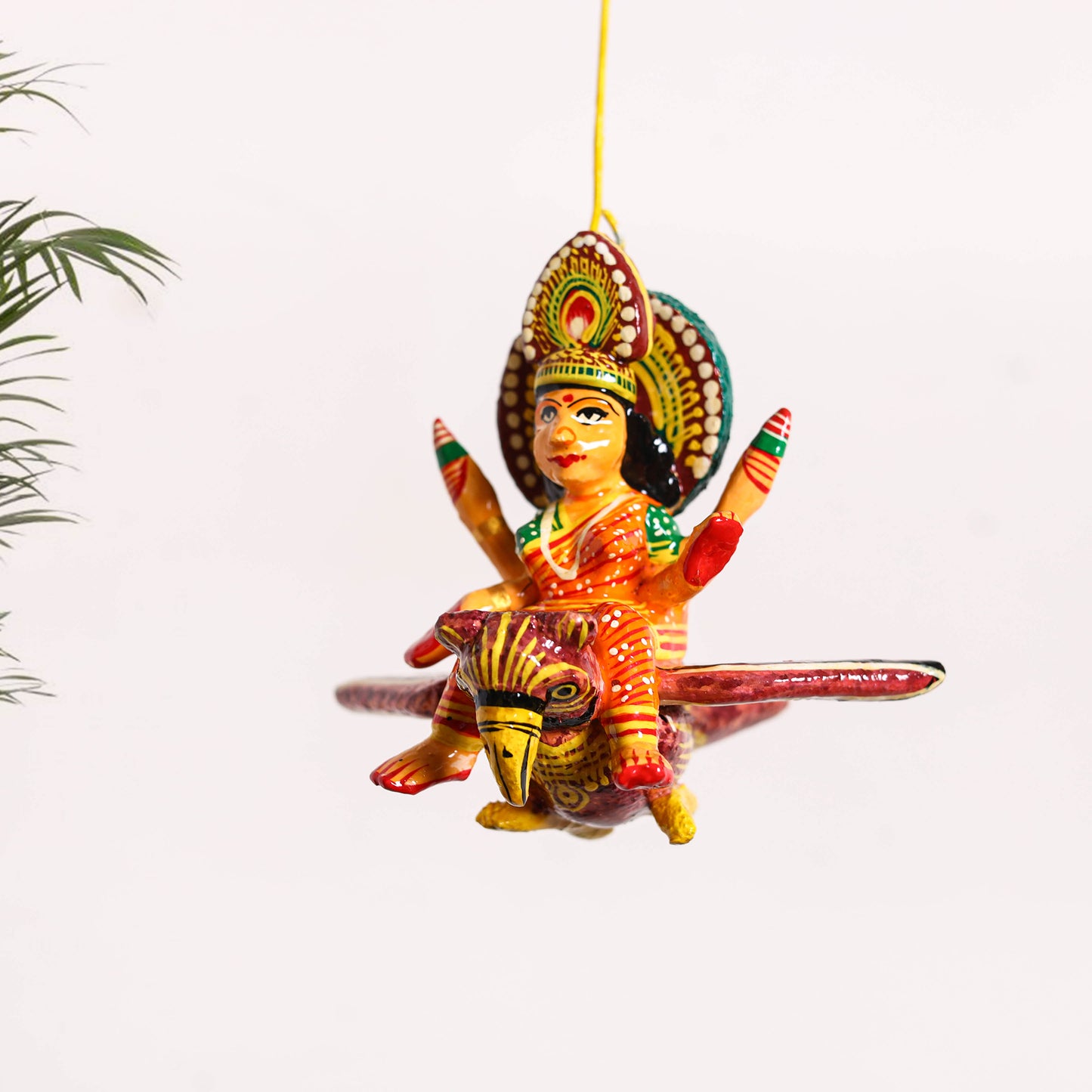 Goddess Laxmi on Owl - Banaras Handpainted Wooden Hanging for Home Decor  34