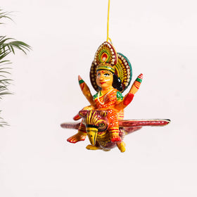 Goddess Laxmi on Owl - Banaras Handpainted Wooden Hanging for Home Decor  34