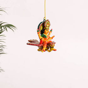 Goddess Laxmi on Owl - Banaras Handpainted Wooden Hanging for Home Decor  34