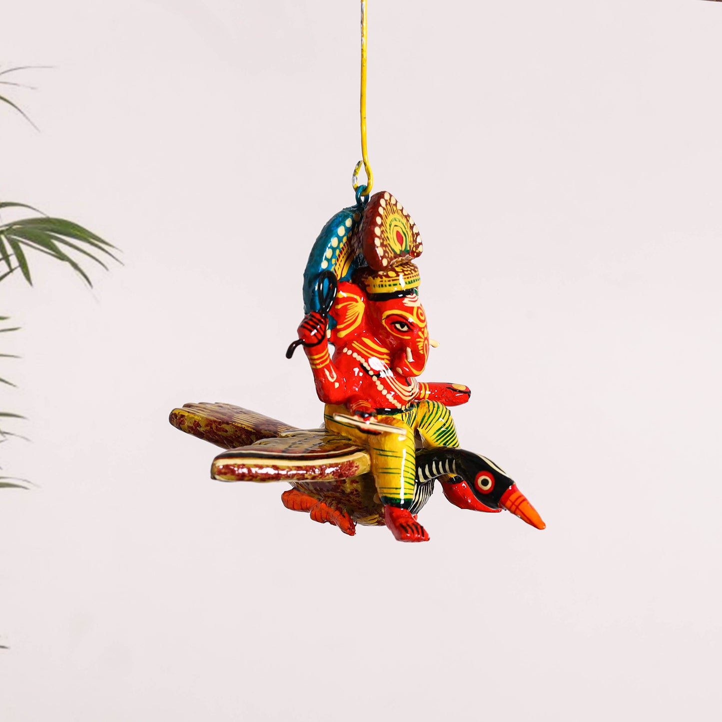 Ganesha on Bird - Banaras Handpainted Wooden Hanging for Home Decor 31