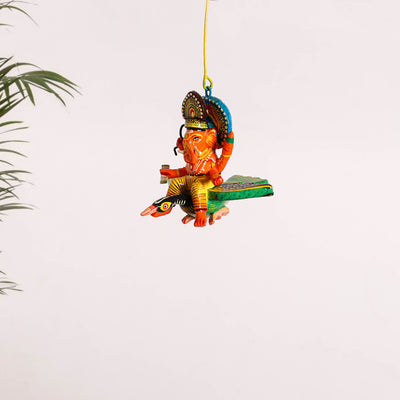 Ganesha on Bird - Banaras Handpainted Wooden Hanging for Home Decor 32