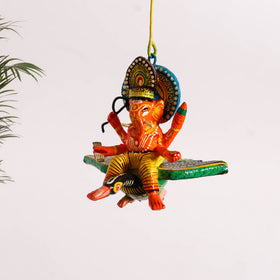 Ganesha on Bird - Banaras Handpainted Wooden Hanging for Home Decor 32